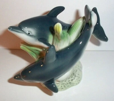 DELPHIN DELFIN - KERAMIK Imitat - Spielend - Dolphin - Figur Tischdeko FunnyNr.2 - Bild 1 von 3