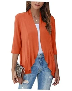 Women's Casual Lightweight Open Front Cardigans Soft Draped Medium Orange - Picture 1 of 6