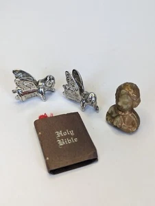 4 Miniatures - Bible, Praying Bust, 2 Pewter Angels / Fairies Hope & Blessing  - Picture 1 of 11
