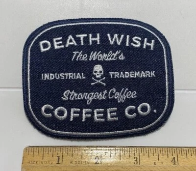 Death Wish Coffee Company Denim Blue Industrial Trademark Souvenir Patch Badge - Image 1 of 3