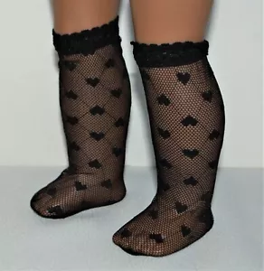 SOCKS BLACK HEARTS for 18 in American Girl Doll Clothes Accessory - Picture 1 of 2