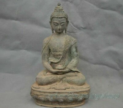 old Antique Bronze Buddha Amitabha Statue Shakyamuni Sit Meditation Tathagata  - Image 1 of 4