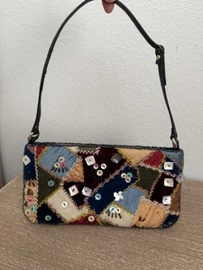 Chan Luu Vintage Handtasche Samt Patchwork kleine Handtasche Perlen Handbag 90er Y2K - Bild 1 von 16