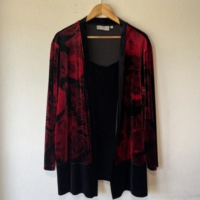 De Colección Y2K Negro Rojo Terciopelo Floral Kimono Túnica Dressbarn 16W Capricho Hada Gótica Foto 1 de 4