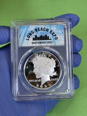 2023-S PCGS PR70DCAM Peace Dollar - Long Beach Expo, Director-Signed COA! - Image 1 of 4