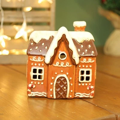 Ceramic Cottage Tealight Candle Holder Wax Melt Burner Village Scene Gingerbread - Image 1 of 4