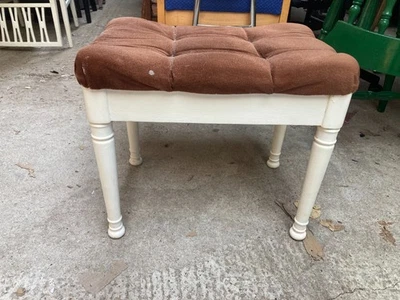 Vintage Retro Ducal White Painted Dressing Table Stool Brown Velour Button Top - Image 1 of 4