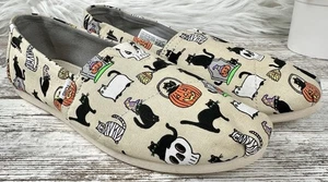 TOMS NEW Belmont Halloween Shoes Pumpkins Skulls Cats Slip on Women’s Sz 6.5 - Picture 1 of 13