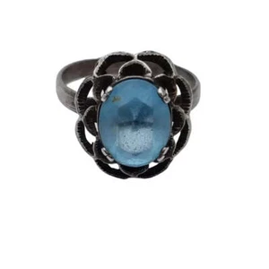 Anillo de plata art deco, anillos de joyería antigua, anillos azules para mujer. - Foto 1 di 10