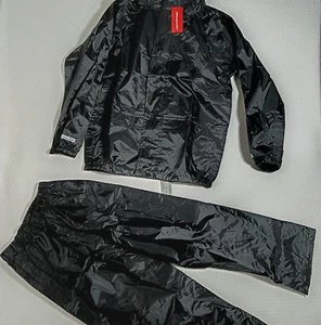 RESULTADO Traje de Lluvia Impermeable para Niños con Capucha Edad 7-8 Negro Chaqueta Pull On Pantalones - Imagen 1 de 7