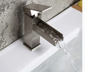 Homary Contemporary Chrome Waterfall Bathroom Vanity Sink Faucet Solid - Picture 1 of 11