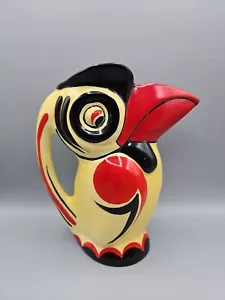 RARE Czechoslovakia Hand Painted Ditmar Urbach Ebeling Reuss Toucan Pitcher 9" - Picture 1 of 8