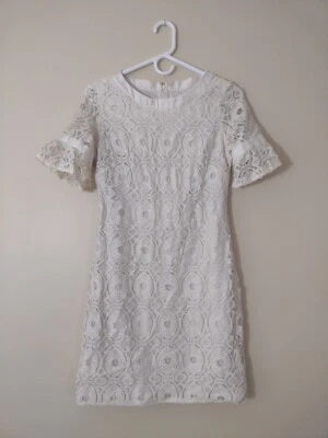 Vestido de encaje Liz Claiborne para mujer talla 4 pequeño marfil forrado manga corta funda SC11 Foto 1 de 4