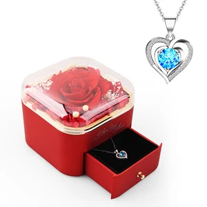 Valentine's Day Gifts Her Girlfriend Preserved Real Rose and Red Rose Necklace - Picture 1 of 14