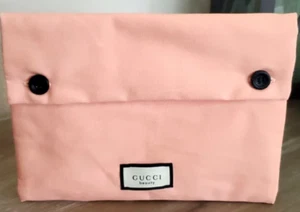 GUCCI pink/peach cotton clutch button pouch bag w/floral interior - Picture 1 of 2