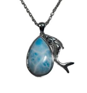P8068 Colgante Natural Océano Caribe Azul Larimar Plata Esterlina Regalo para Ella - Imagen 1 de 2