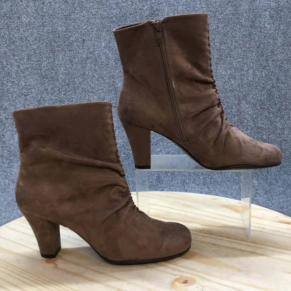 Botas aerosoles para mujer 9,5 M buen papel botín al tobillo tela marrón cono tacones cremallera Foto 1 de 4