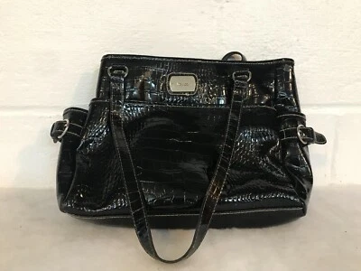 (PRECIO DE VENTA) Liz & co. Croc En Relieve Negro Grande Bolso de Hombro Brillante Foto 1 de 3