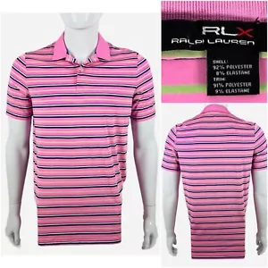 RLX Ralph Lauren Mens Small Shirt Pink Striped Polyester Blend Stretch EUC - Picture 1 of 10