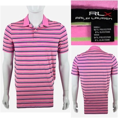 Camisa pequeña RLX Ralph Lauren para hombre rosa a rayas mezcla de poliéster elástica usada en excelente estado Foto 1 de 4