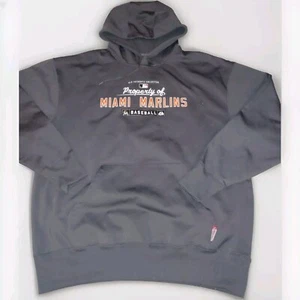 Miami Marlins Majestic Therma Men's XL Gray Hoodie Sweatshirt Florida Baseball - Picture 1 of 4