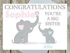 PERSONALISED BIG SISTER CONGRATULATIONS CARD NEW BIG SISTER BABY MULTI ELEPHANT