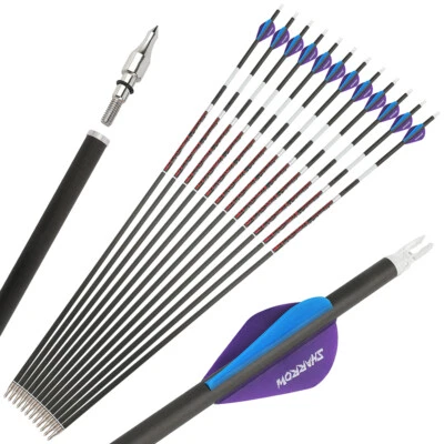 31" Archery Carbon Arrows SP300-600 Rubber Vanes Grow Dark Compound Recurve Bow - Image 1 of 4