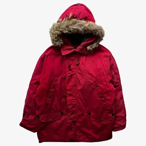 Chaqueta Polo Ralph Lauren de Colección Años 90 Para Hombre Plumón de Ganso Roja con Borde de Piel de Coyote - Imagen 1 de 10