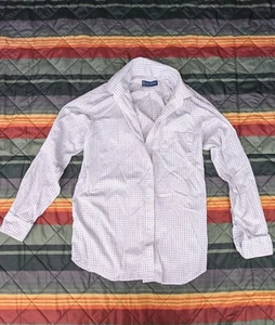 Executive Collection Tom James White Small Squares Pattern Collared Button Up - Picture 1 of 7
