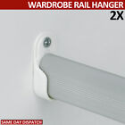 2 White Wardrobe Rail Hanger Rod Fitting Standard End Support Tube Oval Bracket