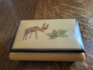 Vintage Schmuckkästchen mit Fuß Spieluhr Made In Italy Torna Surriento Hirsch grasend  - Bild 1 von 12