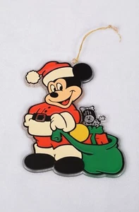 Vintage Walt Disney Mickey Mouse Santa Flat Acrylic Ornament Suncatcher - Picture 1 of 5