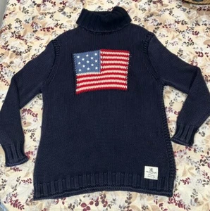 Denimist Oversized Distressed Knit Cotton American Flag Sweater MSRP $395 Size M - Picture 1 of 7