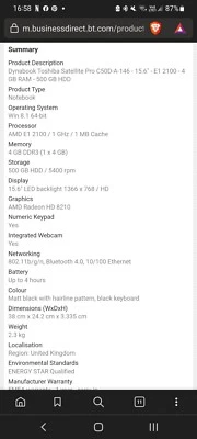 Toshiba Satellie Pro C50D-A-146 - Image 1 of 4