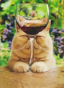 Happy Birthday Card - Roses are Red so is Wine - Cat