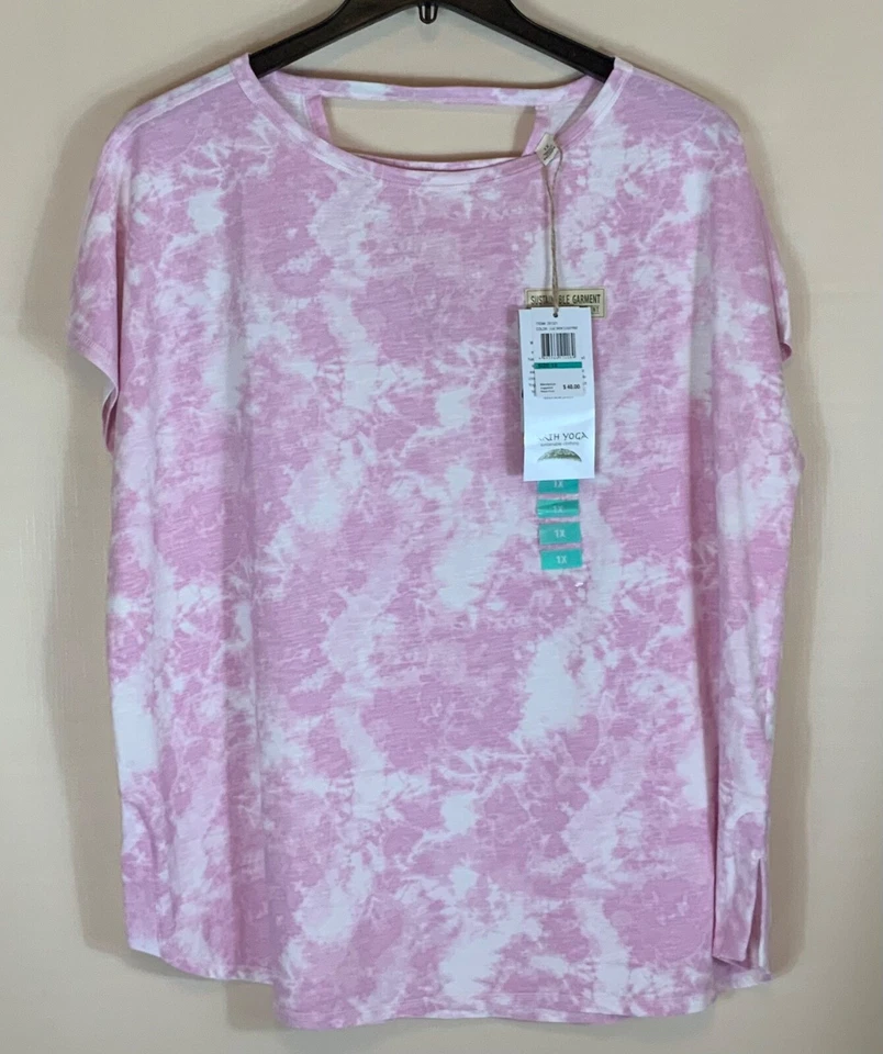 Camisa Earth Yoga Mujer Manga Corta Talla Grande 1X Lila Nieve Nube Estampado Elastizada Foto 1 de 4