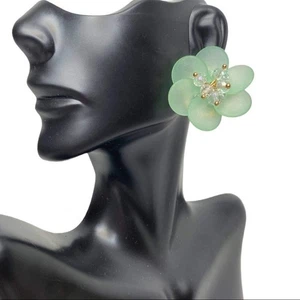 Big aqua green petal floral sequins  resin post back earrings  women OS - Picture 1 of 5
