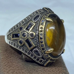 AAA 925 Sterling Silver Men's Ring natural Tiger Eye Stone Stylish Unique Design - Picture 1 of 7