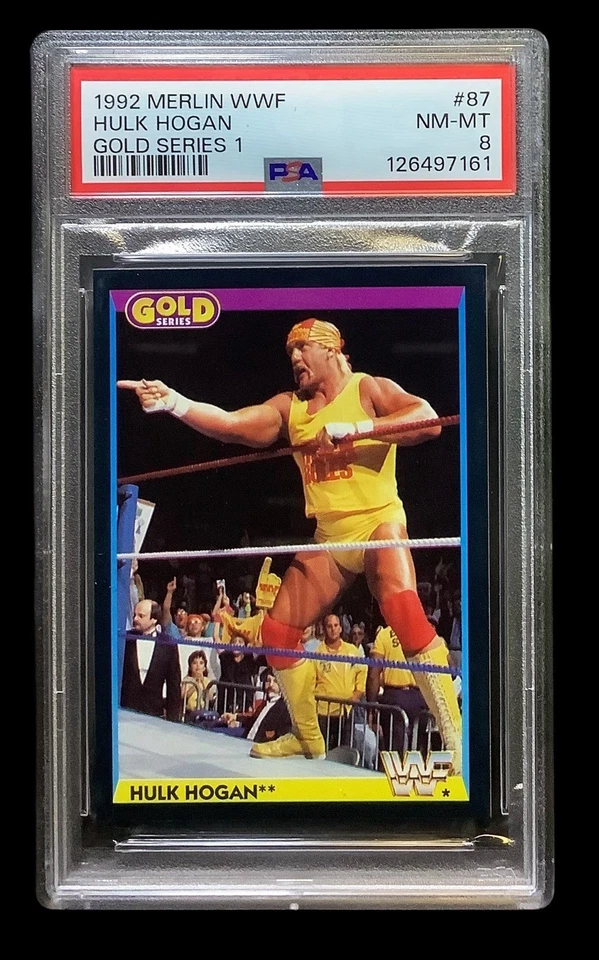 1992 merlin wwf #87 hulk hogan; black gold series 1 wrestling PSA 8  (POP 4, 1^) - Image 1 of 3