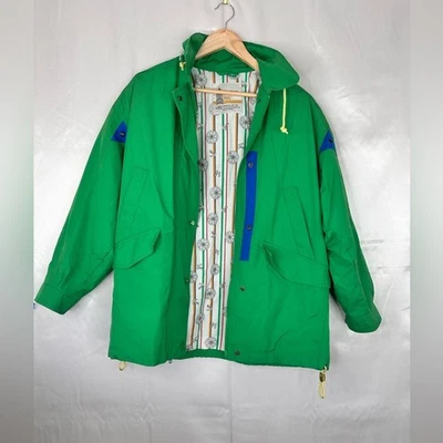 London Fog Green Blue Accent Patterned Print inner w hidden hood size Small - Image 1 of 4