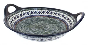 Blue Rose Polish Pottery Mosaic Flower Large Deep Bowl with Handles - Picture 1 of 1