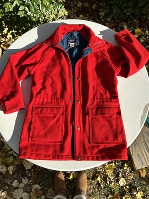 Chaqueta Woolrich vintage para mujer talla pequeña roja lana hervida bolsillos con cremallera completa Foto 1 de 4