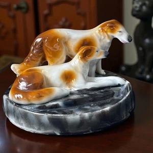 1950s Borzoi Russian Wolfhound Porcelain Ashtray | Marbleized Base | Mid-Century - Picture 1 of 7
