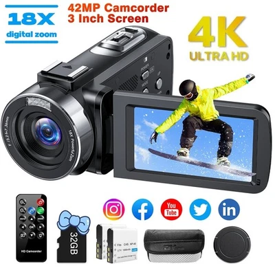 Videokamera 4K Camcorder 42MP Videorecorder für Vlogging YouTube 18X Digitalzoom - Bild 1 von 4