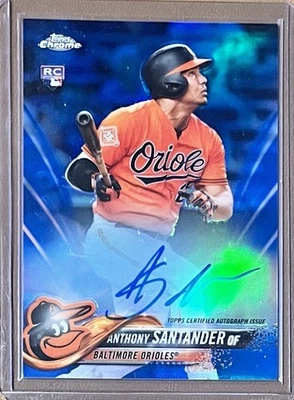 2018 Topps Chrome — (RC, с автографом) Anthony Santander #RA-ANS синяя переливающаяся карточка / 150 - Изображение 1 из 2