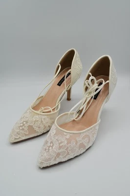 ERIJUNOR Ivory Lace Mesh Satin Women's Shoes size 8 - Изображение 1 из 4