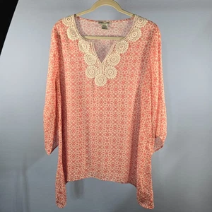 Sabrina Lauren Damen Tunika Top Gr. Large Blumen Strand luftig koralle & weiß (P-18) - Bild 1 von 6