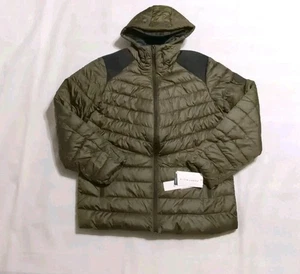 Perry Ellis Portfolio Outwear Men's Medium Hooded Puffer Jacket Green Packable - Picture 1 of 13