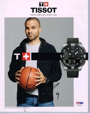 Фотография подписанная Тони Паркером 8x10 «9» реклама Tissot NBA Spurs PSA/DNA аутентифицированная - Изображение 1 из 4