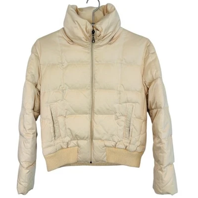 Chaqueta acolchada Larry Levine beige con cremallera completa talla pequeña para mujer Foto 1 de 4
